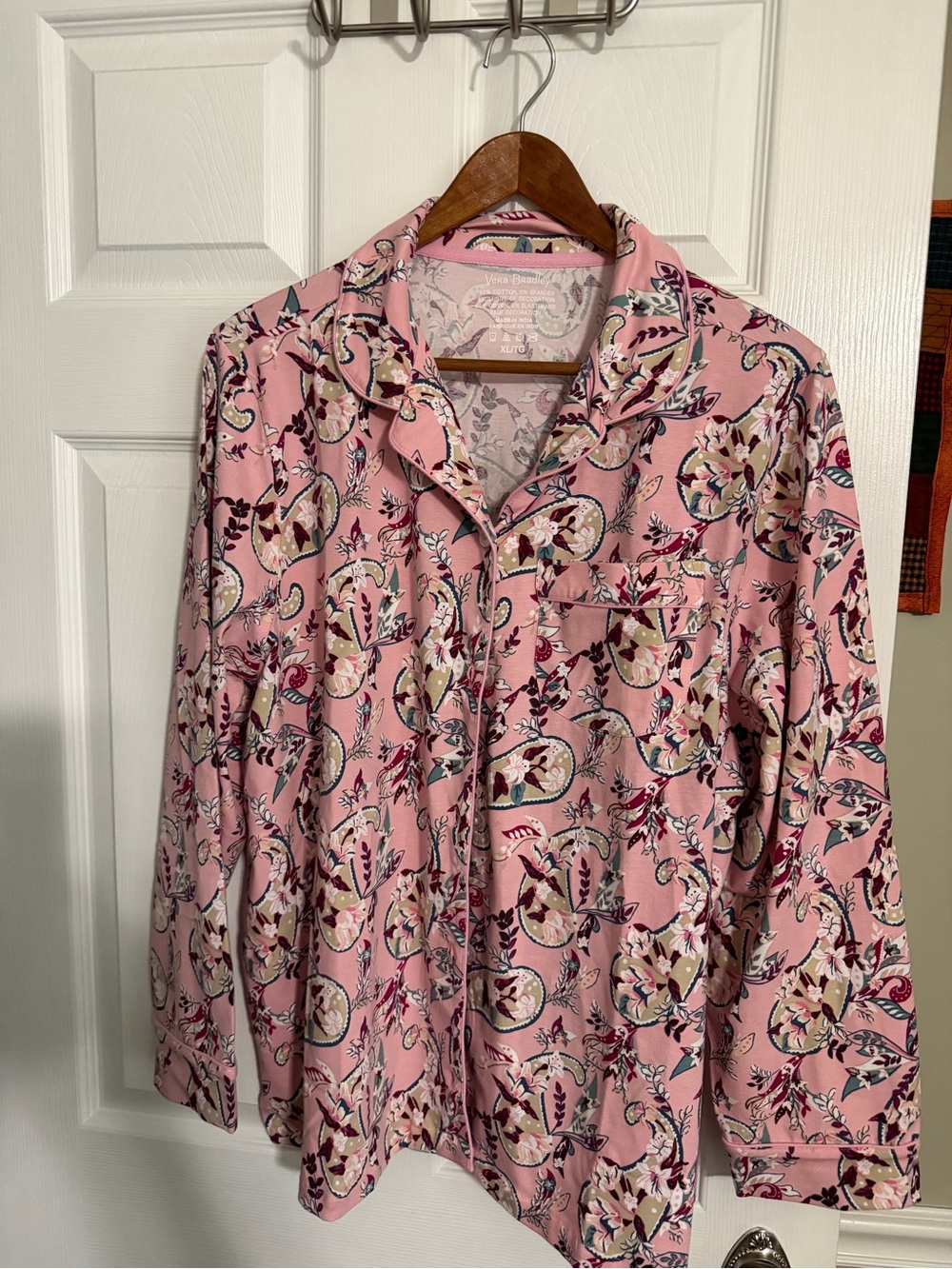 Vera Bradley Pink Paisley Cotton Blend Button-Up PJ top, XL, nwt